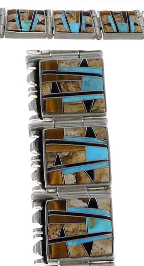 Southwest Multicolor Jewelry Sterling Silver Link Bracelet BW71217